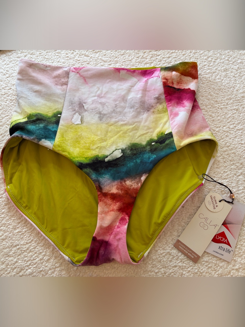 CALIA by Carrie Underwood Watercolor One-Piece Bodysuit - Lime Green Multi
